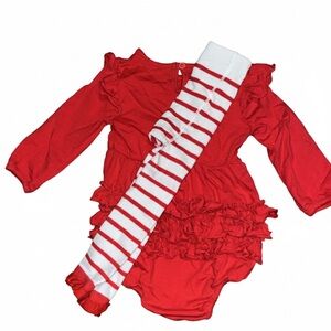 Ruffle Butts Red Ruffle Set with Striped Tights